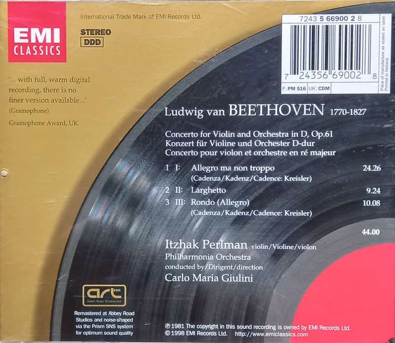 Beethoven: Violin Concerto (Perlman/Giulini)
