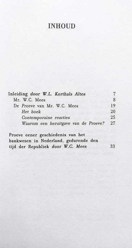 WC Mees, Proeve Eener Geschiedenis van het Bankwezen in Nederland gedurende den Tijd der Republiek