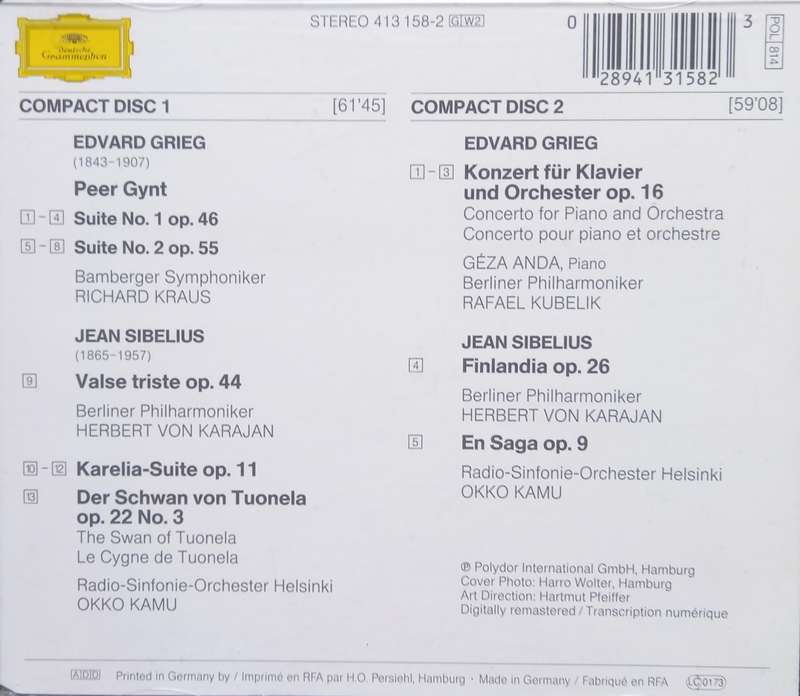 Grieg: Piano Concerto & Peer Gynt, Sibelius: Finlandia, En Saga, Karelia Suite etc. (2-CD Set)