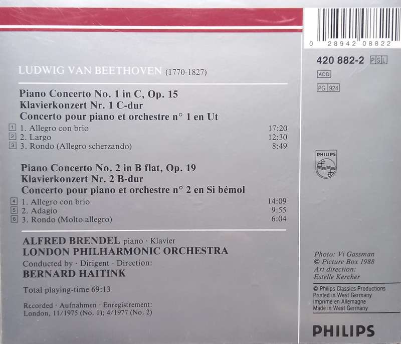 Beethoven: Piano Concertos nos. 1 and 2 (Brendel/Haitink)