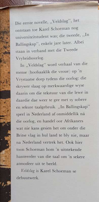 Karel Schoeman, Veldslag