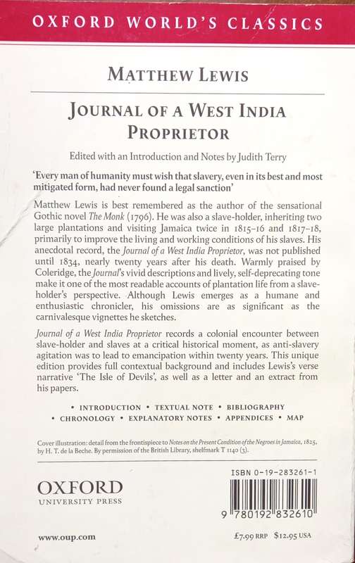 Matthew Lewis, Journal of a West India Proprietor