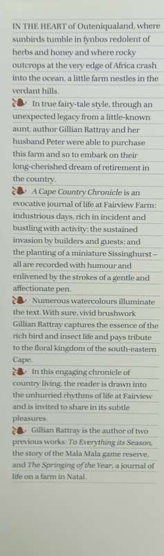 Gillian Rattray, A Cape Country Chronicle
