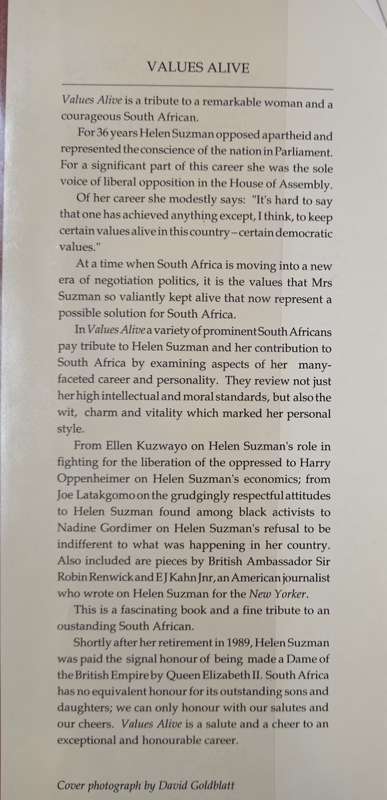 Values Alive A Tribute to Helen Suzman Edited by Robin Lee