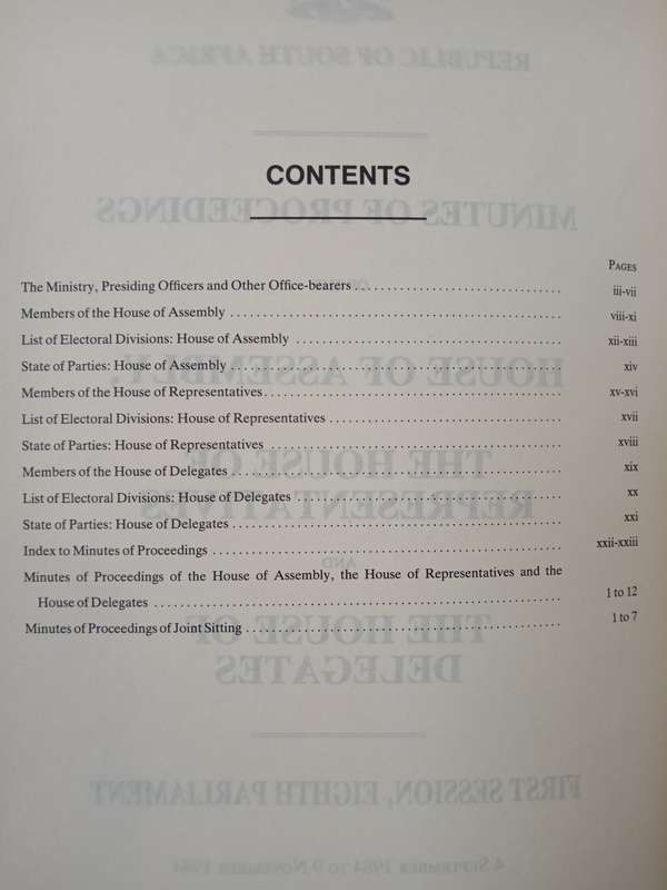 Minutes of Proceedings First Session Eighth Parliament 1984