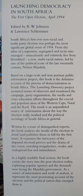 Launching Democracy in South Africa Edited by RW Johnson & Lawrence Schlemmer