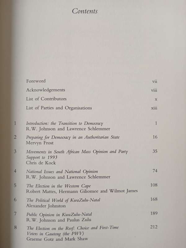 Launching Democracy in South Africa Edited by RW Johnson & Lawrence Schlemmer