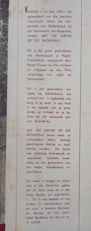 Met die Maaties op die Rugbyveld 1880-1995 Compiled by Danie Craven & Piet Jordaan