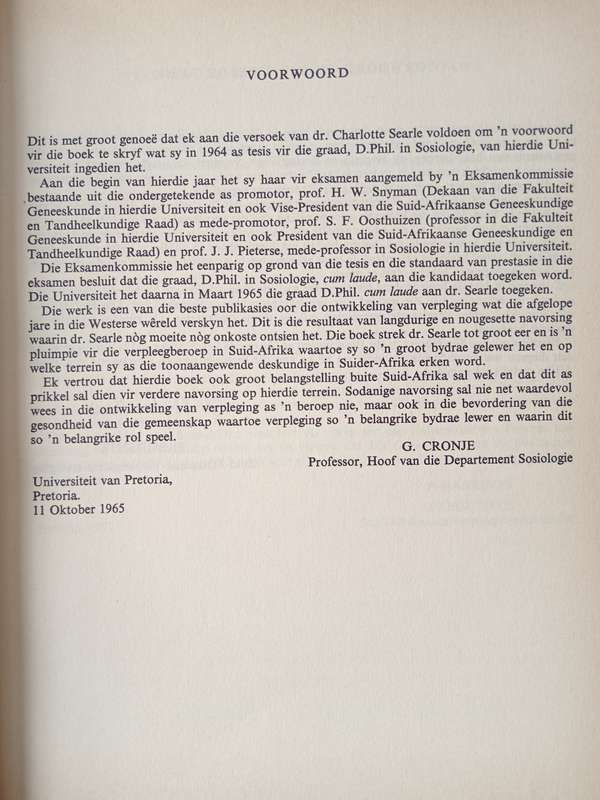 Die Geskiedenis van die Ontwikkeling van Verpleging in Suid-Afrika 1652-1960 by J van Pletzen