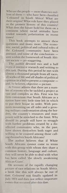 Coloured a Profile of 2 million South Africans by Al J Venter