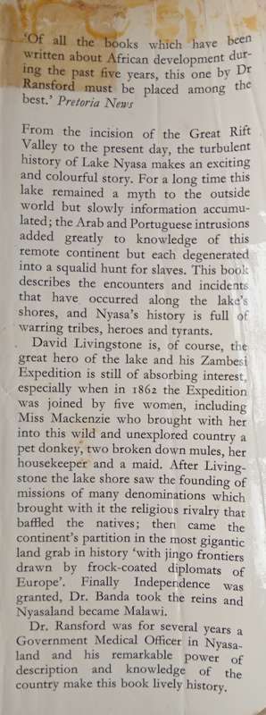 Livingstone's Lake The Drama of Nyasa by Oliver Ransford