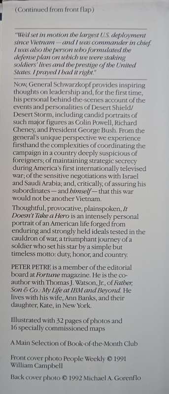 General H Norman Schwarzkope The Autobiography It Doesn't Take A Hero Written with Peter Petre