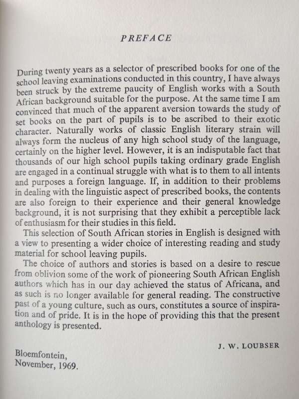 African Short Stories A Anthology from South Africa's past Selected by Professor J W Loubser