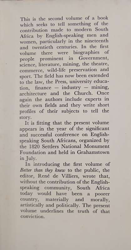 Better Than They Knew Vol 1&2 Edited by R M de Villiers