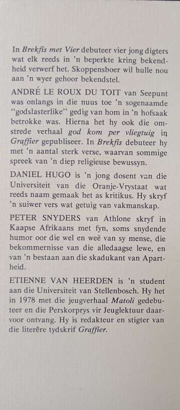 Brekfis met Vier by André le Roux du Toit, Daniel Hugo, Peter Snyder, Etienne van Heerden