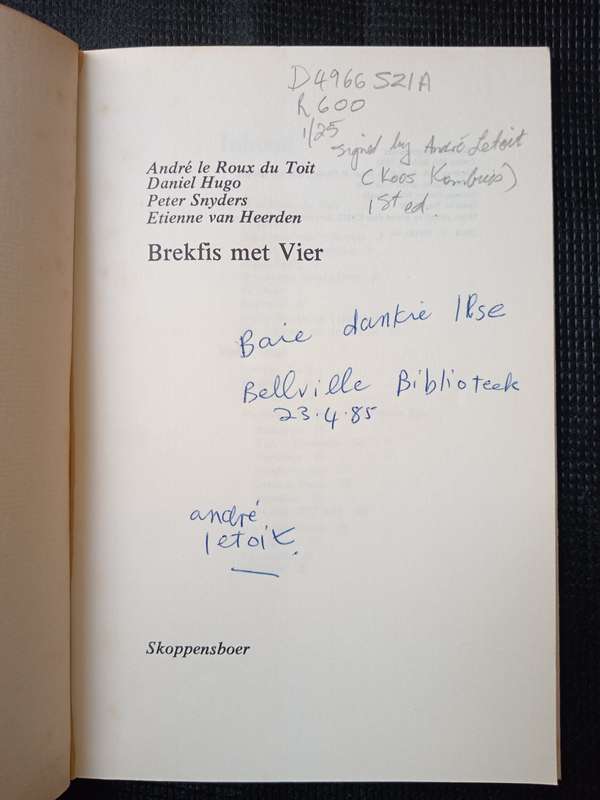 Brekfis met Vier by André le Roux du Toit, Daniel Hugo, Peter Snyder, Etienne van Heerden