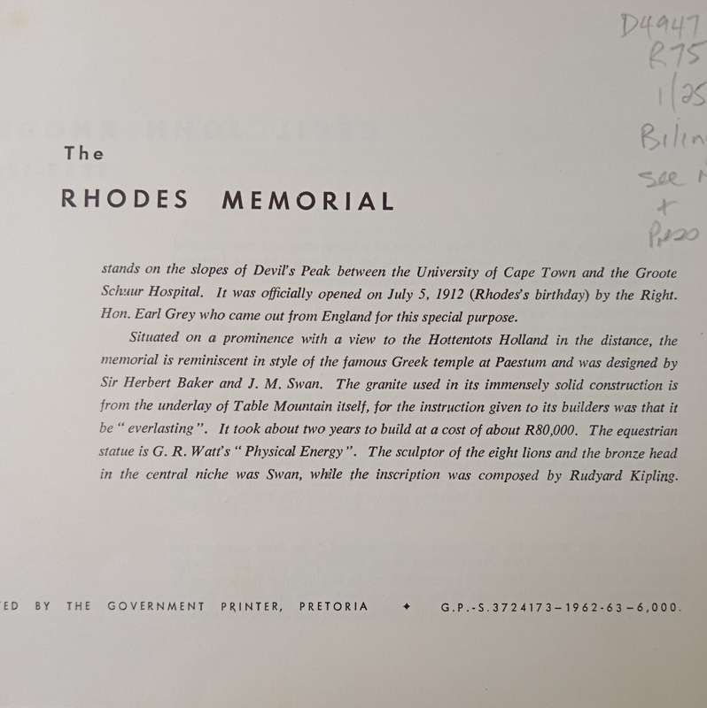 The Rhodes Memorial/Die Rhodes-Gedenkteken