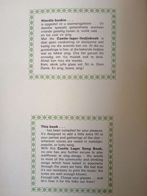 Castle laager Song Book Sangboek