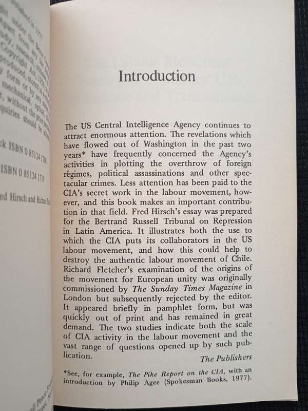 CIA and the Labour Movement by Fred Hirsch & Richard Fletcher