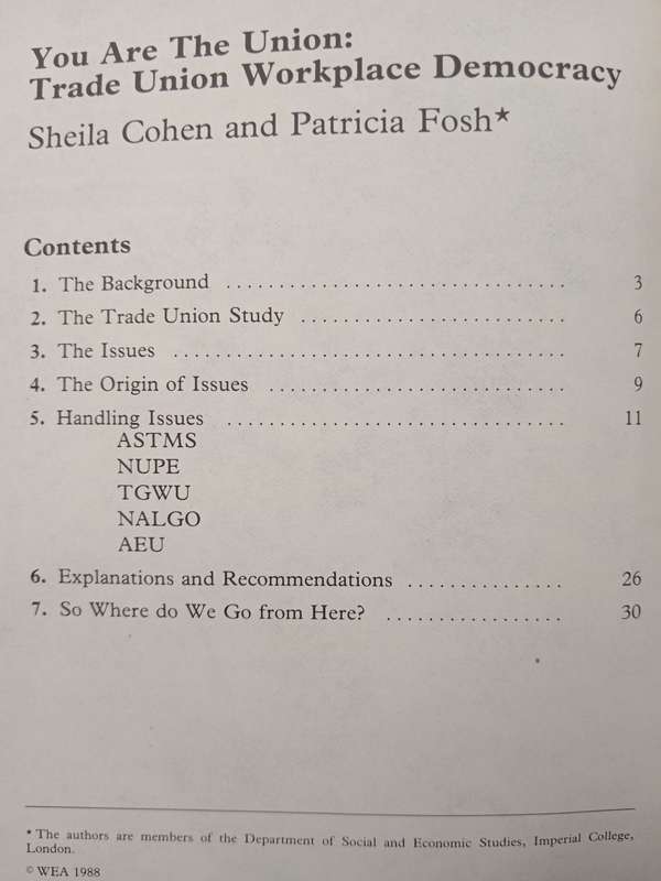 You are the Union Trade Union Workplace Democracy by Sheila Cohen & Patricia Fosh