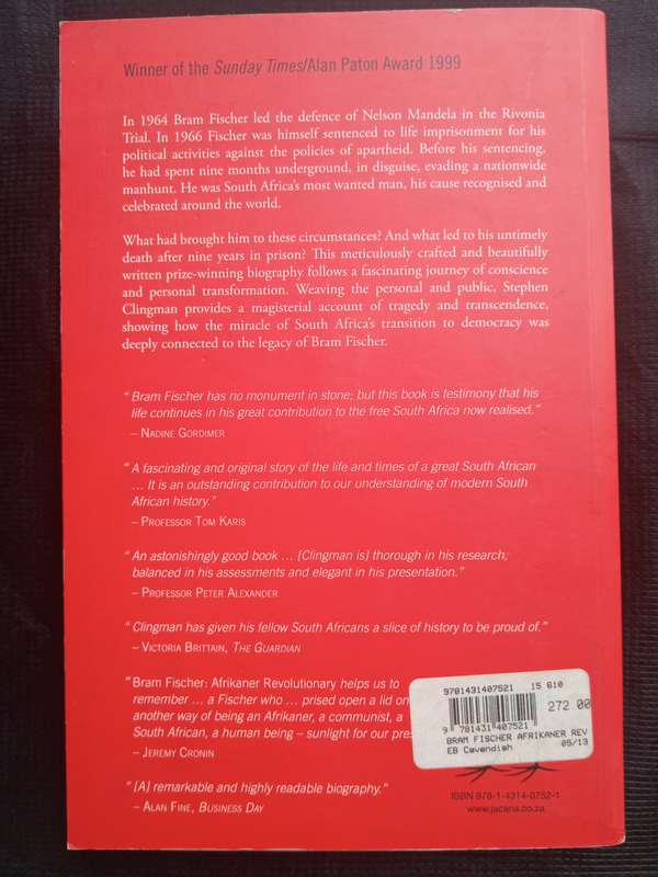 Bram Fischer Afrikaner Revolutionary by Stephen Clingman