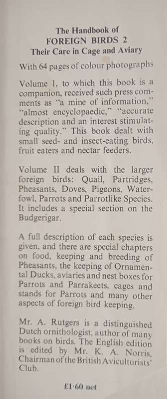 The Handbook of Foreign Birds in Colour Vol 2 by A Rutgers