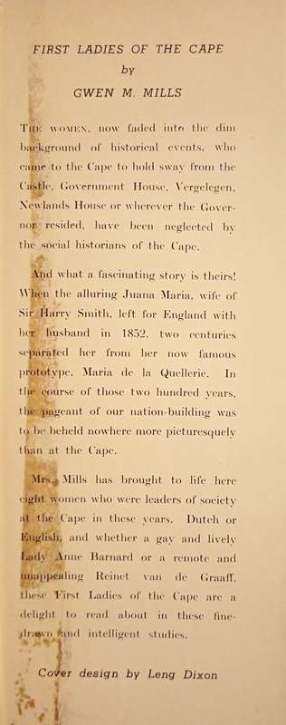 First Ladies of the Cape 1652-1852 by Gwen M Mills