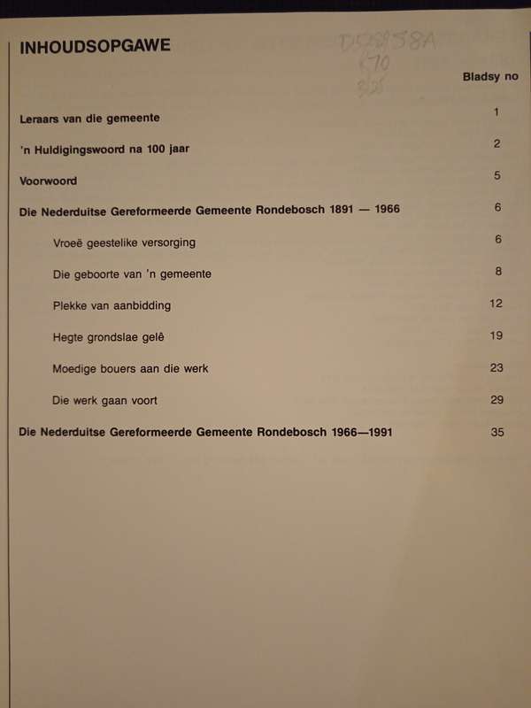 Nederduitse Gereformeerde Kerk Rondebosch 1891-1991
