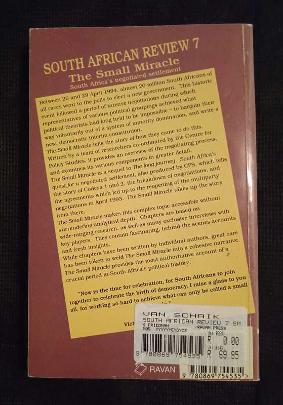 South African Review The Small Miracle Edited by Steven Friedman & Doreen Atkinson