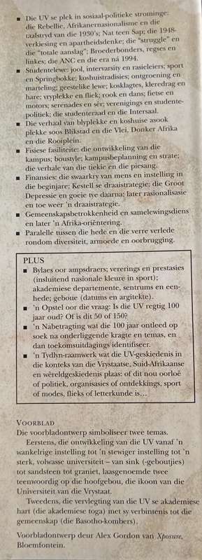 Van Sink tot Sandsteen tot Graniet Die Universiteit van die Vrystaat se Eerste 100 Jaar