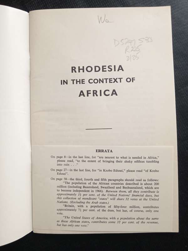 Rhodesia in the Context of Africa