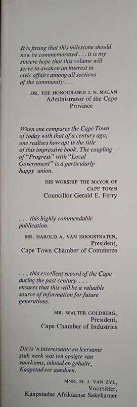 Cape Town's 100 Years of Progress a century of Local Government Edited and Compiled by E W Slinger