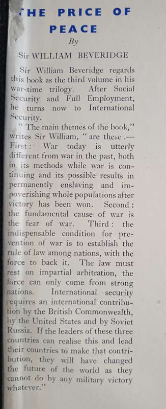 The Price of Peace by Sir William Beveridge