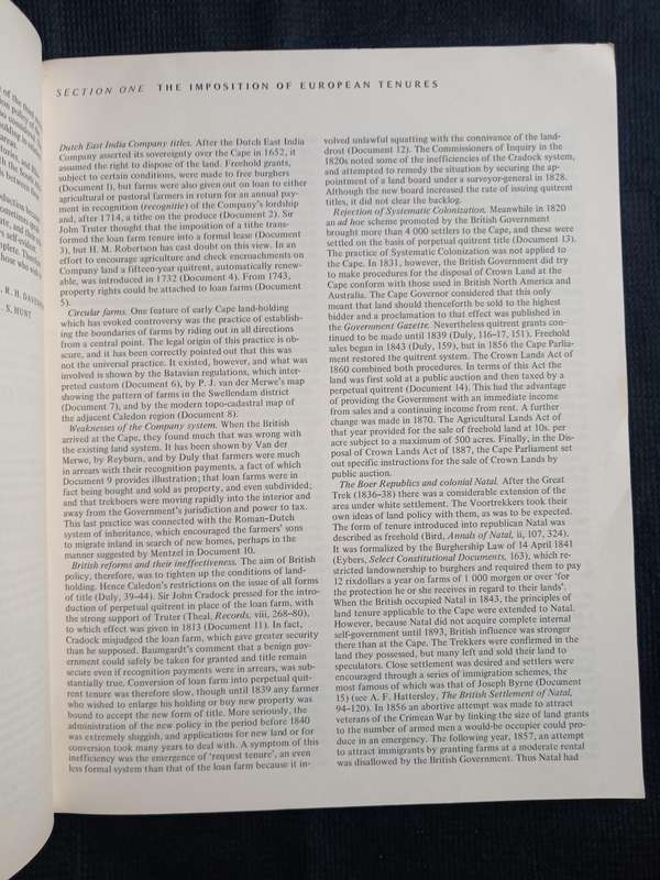 The Right to The Land Edited by T R H Davenport & K S Hunt
