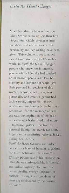 Until The Heart Changes A Garland for Olive Schreiner Edited by Zelda Friedlander