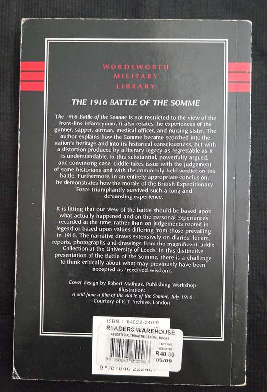 The 1916 Battle of The Somme by Peter Liddle