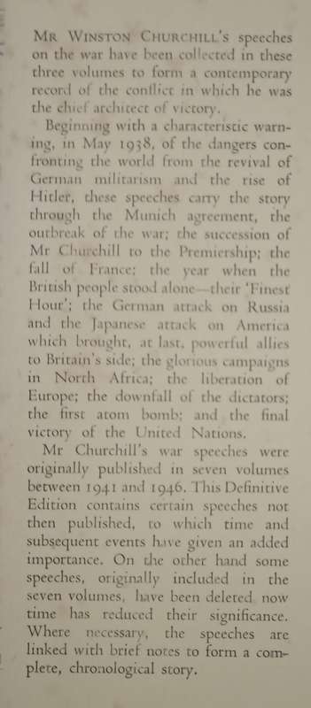 The War Speeches of The RT Hon Winston S Churchill Vol III Compiled by Charles Eade