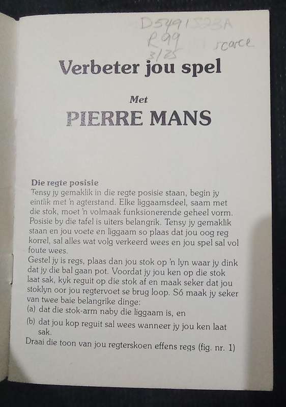 Snoeker Verbeter jou spel Snooker Improve your game by Pierre Mans
