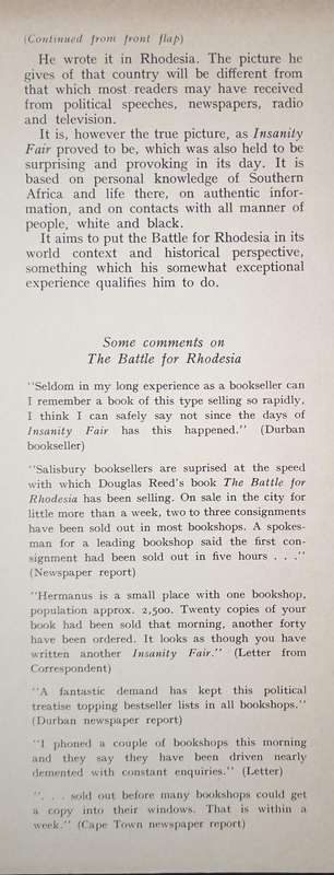 The Battle for Rhodesia by Douglas Reed