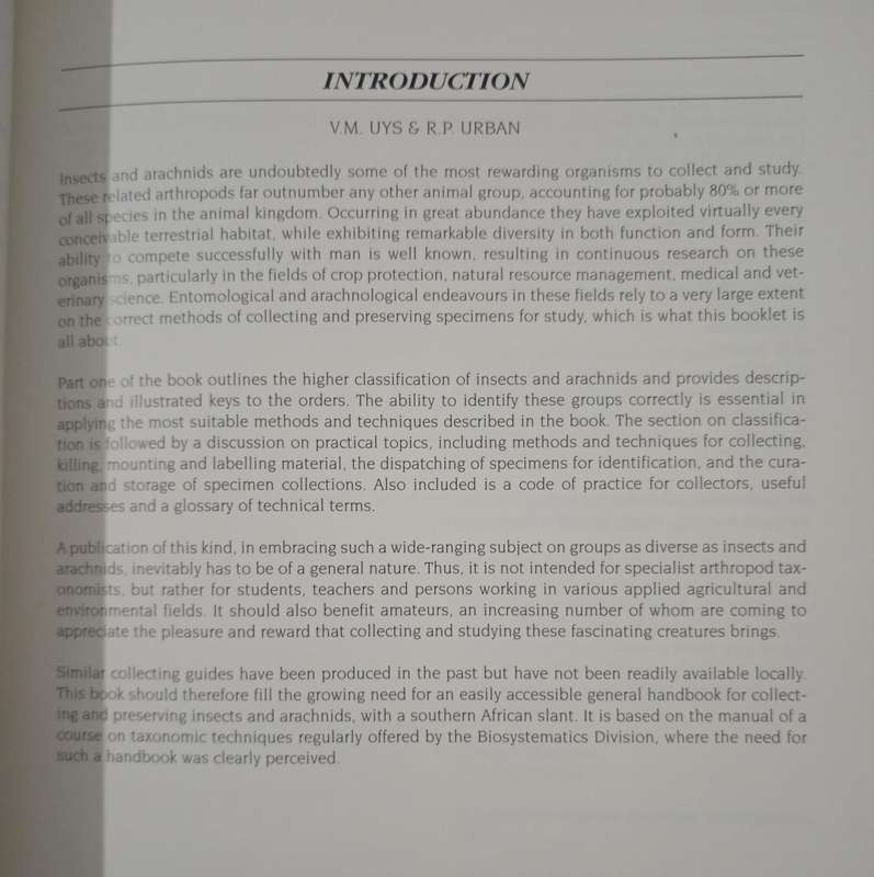 How to Collect and Preserve Insects and Arachnids Edited by Vivienne M Uys & Rosalind P Urban