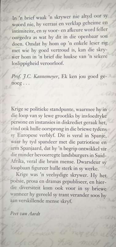 Briewe van Uys Krige uit Frankryk sn Spanje Edited by Peet van Aardt