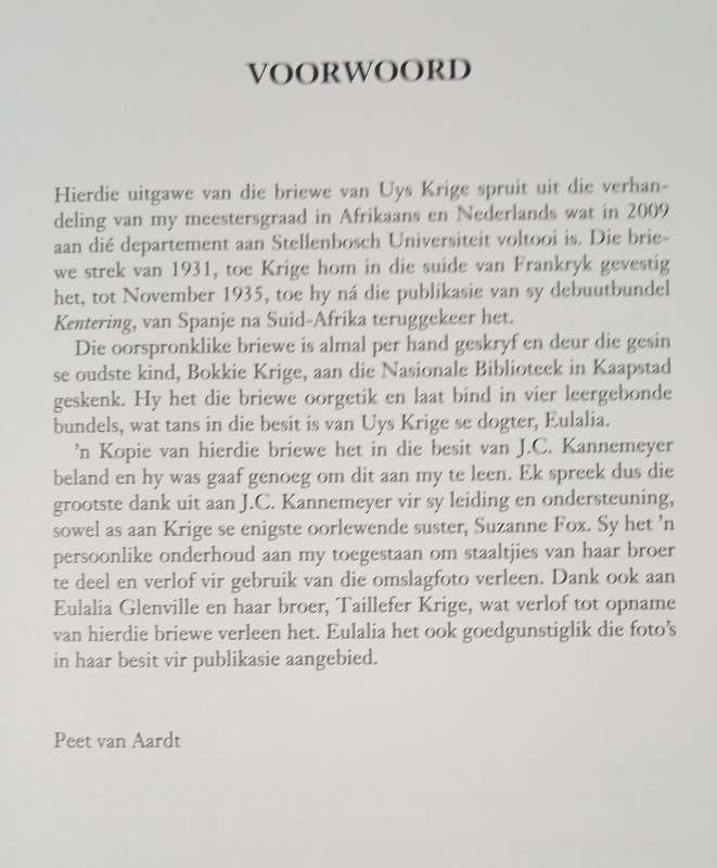 Briewe van Uys Krige uit Frankryk sn Spanje Edited by Peet van Aardt