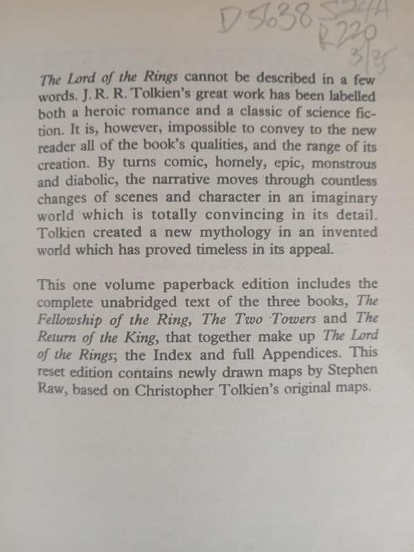 The Lord of The Rings by J R R Tolkien