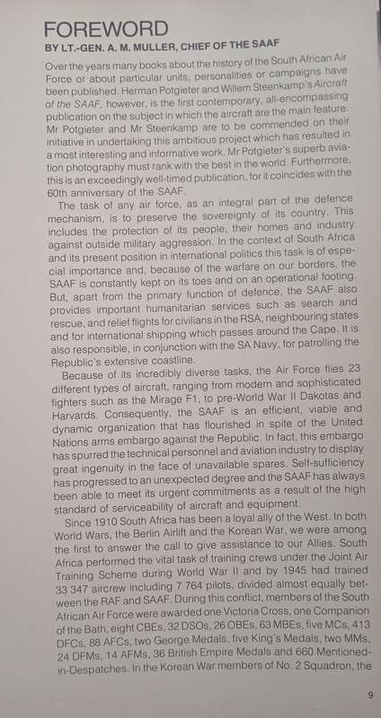 Aircraft of the South African Airforce Text by Willem Steenkamp