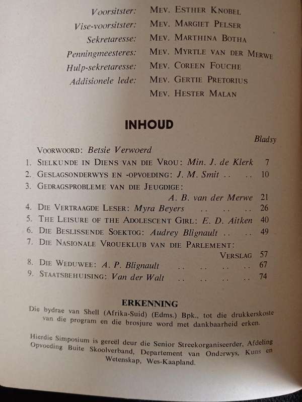 Die Nasionale Vroueklub van die Parlement Vyfde Simposium 1962