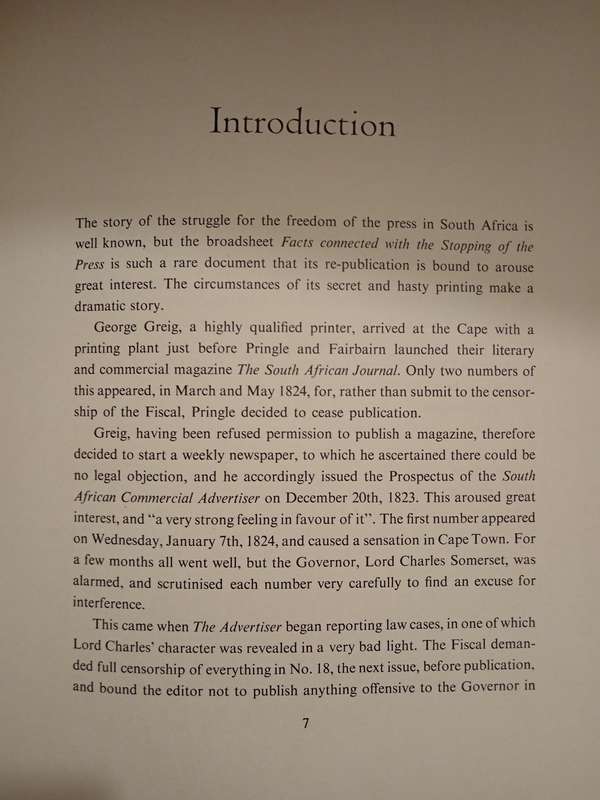 Facts connected with the stopping of the S A Commercial Advertiser by George Greig