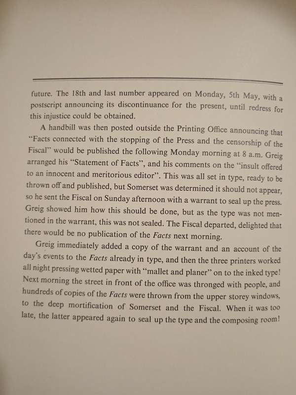 Facts connected with the stopping of the S A Commercial Advertiser by George Greig
