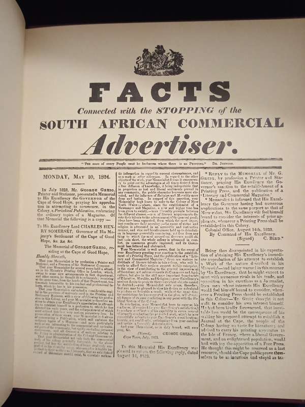 Facts connected with the stopping of the S A Commercial Advertiser by George Greig