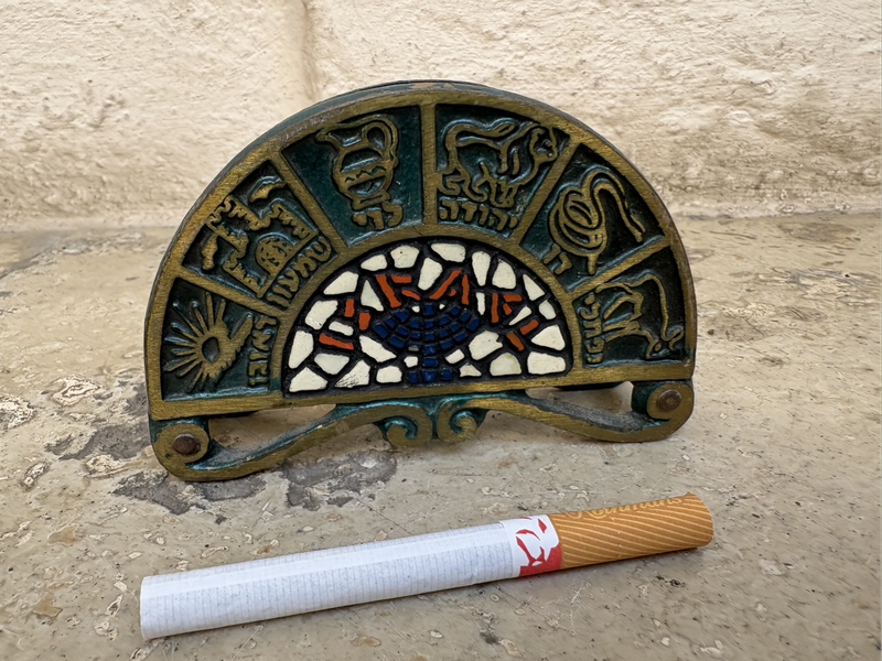 Brass and Enamel Fan Shape letter holder, Napkin Holder shalom pair