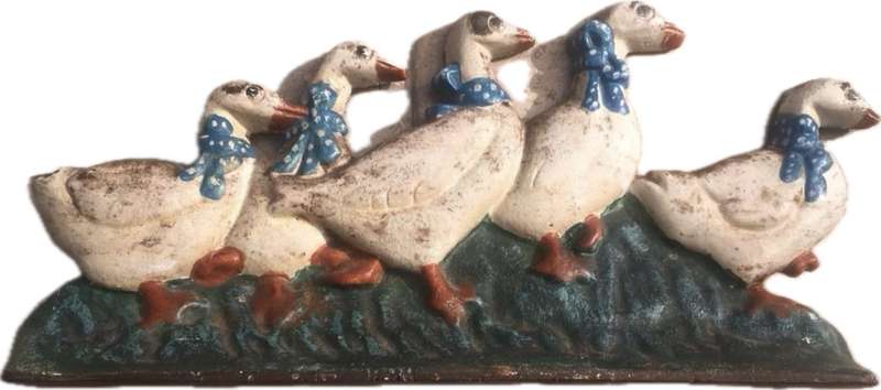 vintage cast iron metal door stop duck family